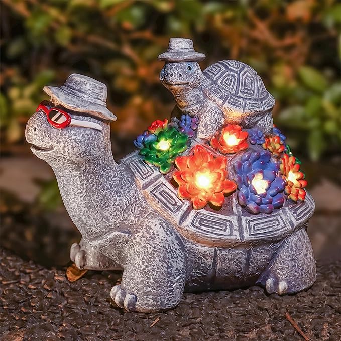 Solar Turtles for Outdoors - Cute Turtle Figurines with Baby for Yard Decorations Outdoor - Ideal for Anniversaries, Christmas, Birthdays, Gift for Mom - Garden Decor for Outside - Turtle Garden Décor - Che Cose Belle