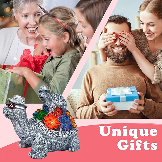 Solar Turtles for Outdoors - Cute Turtle Figurines with Baby for Yard Decorations Outdoor - Ideal for Anniversaries, Christmas, Birthdays, Gift for Mom - Garden Decor for Outside - Turtle Garden Décor - Che Cose Belle