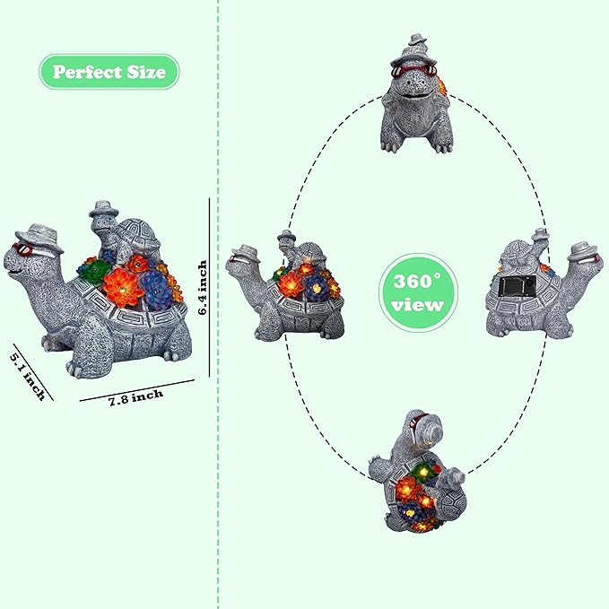 Solar Turtles for Outdoors - Cute Turtle Figurines with Baby for Yard Decorations Outdoor - Ideal for Anniversaries, Christmas, Birthdays, Gift for Mom - Garden Decor for Outside - Turtle Garden Décor - Che Cose Belle