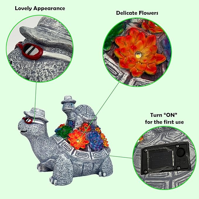 Solar Turtles for Outdoors - Cute Turtle Figurines with Baby for Yard Decorations Outdoor - Ideal for Anniversaries, Christmas, Birthdays, Gift for Mom - Garden Decor for Outside - Turtle Garden Décor - Che Cose Belle