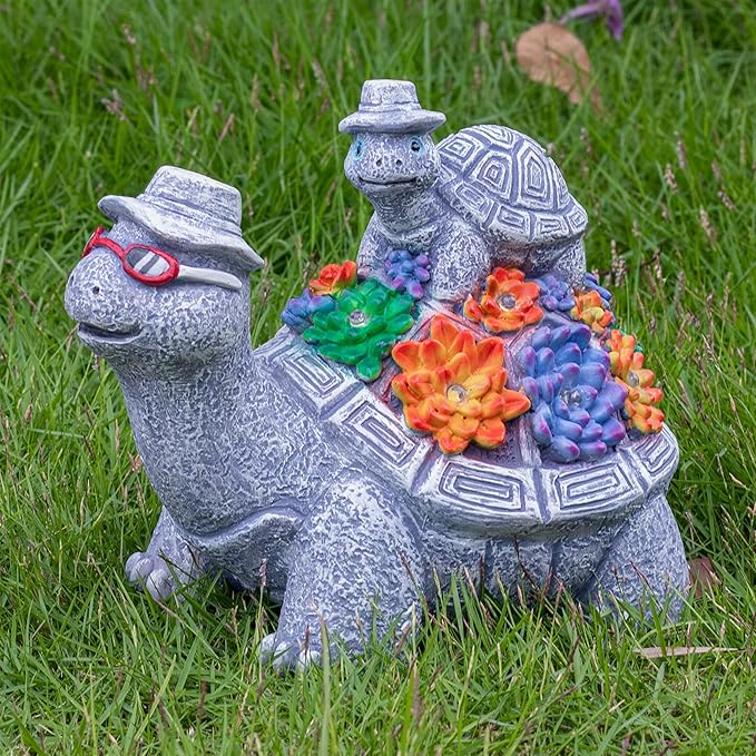 Solar Turtles for Outdoors - Cute Turtle Figurines with Baby for Yard Decorations Outdoor - Ideal for Anniversaries, Christmas, Birthdays, Gift for Mom - Garden Decor for Outside - Turtle Garden Décor - Che Cose Belle
