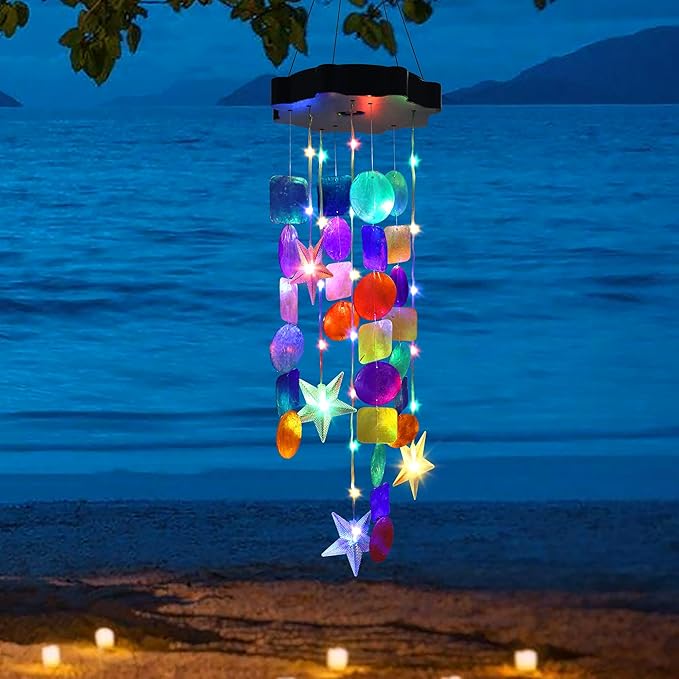 Solar Wind Chimes for Outside, Colorful Shell Gifts for Mom Grandma Women, Waterproof Solar Outdoor Decorative Mobile Lights for Garden, Yard, Patio, Window, Party, Outdoor Decorations - Che Cose Belle