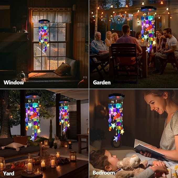Solar Wind Chimes for Outside, Colorful Shell Gifts for Mom Grandma Women, Waterproof Solar Outdoor Decorative Mobile Lights for Garden, Yard, Patio, Window, Party, Outdoor Decorations - Che Cose Belle
