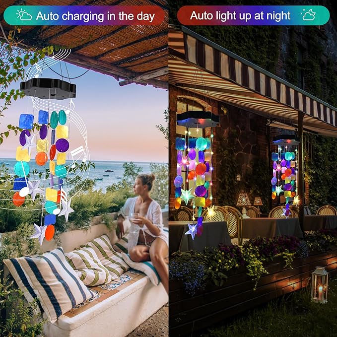 Solar Wind Chimes for Outside, Colorful Shell Gifts for Mom Grandma Women, Waterproof Solar Outdoor Decorative Mobile Lights for Garden, Yard, Patio, Window, Party, Outdoor Decorations - Che Cose Belle
