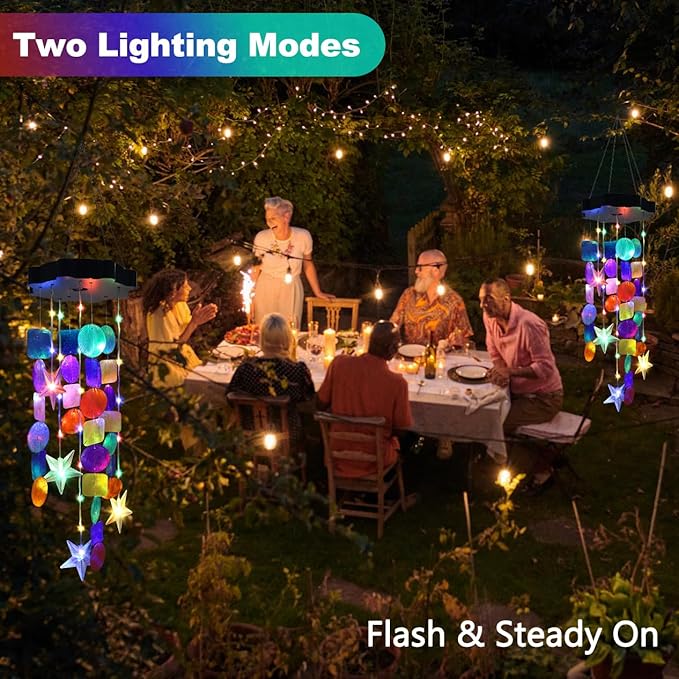 Solar Wind Chimes for Outside, Colorful Shell Gifts for Mom Grandma Women, Waterproof Solar Outdoor Decorative Mobile Lights for Garden, Yard, Patio, Window, Party, Outdoor Decorations - Che Cose Belle