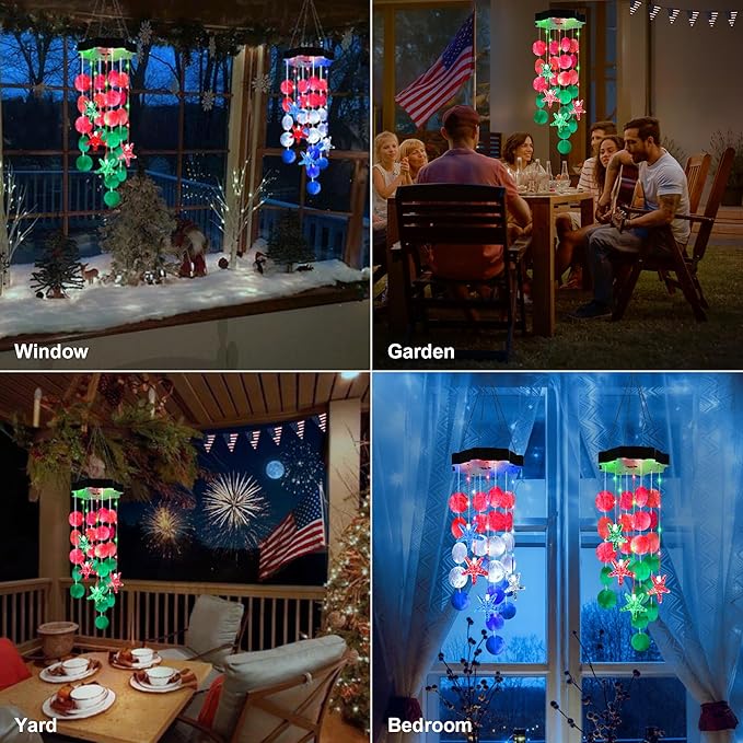 Solar Wind Chimes for Outside, Red & Green Shell Gifts for Mom Grandma Women, Waterproof Solar Outdoor Decorative Mobile Lights for Garden, Yard, Patio, Window, Party, Outdoor Decorations - Che Cose Belle