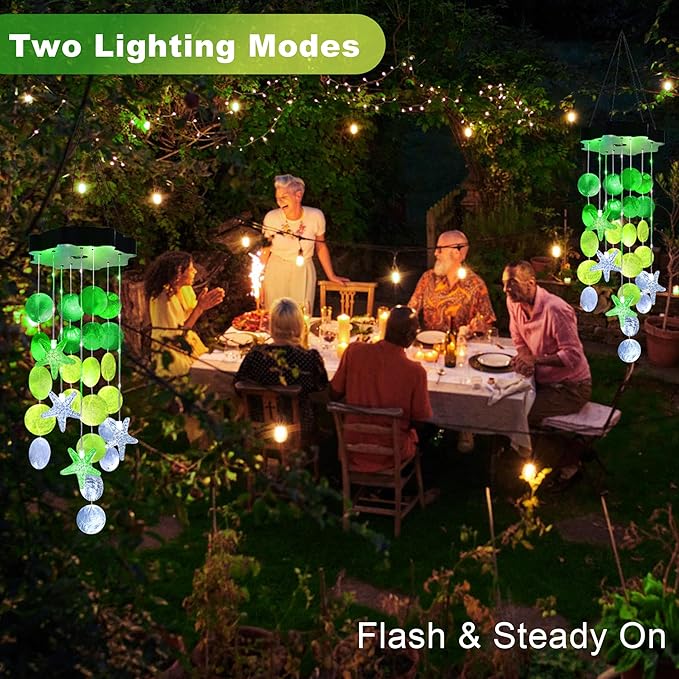 Solar Wind Chimes for Outside, White & Green Shell Gifts for Mom Grandma Women, Waterproof Solar Outdoor Decorative Mobile Lights for Garden, Yard, Patio, Window, Party, Outdoor Decorations - Che Cose Belle