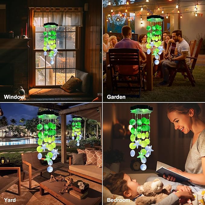 Solar Wind Chimes for Outside, White & Green Shell Gifts for Mom Grandma Women, Waterproof Solar Outdoor Decorative Mobile Lights for Garden, Yard, Patio, Window, Party, Outdoor Decorations - Che Cose Belle
