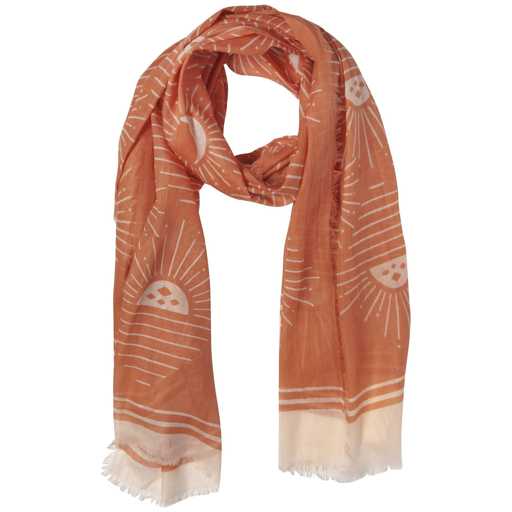 Soleil Printed Cotton Long Designer Scarf in Light Brown | Wrap Shawl Scarves | 40” x 72” - Che Cose Belle