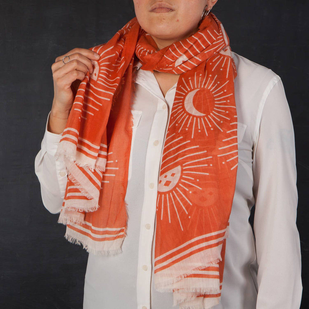 Soleil Printed Cotton Long Designer Scarf in Light Brown | Wrap Shawl Scarves | 40” x 72” - Che Cose Belle