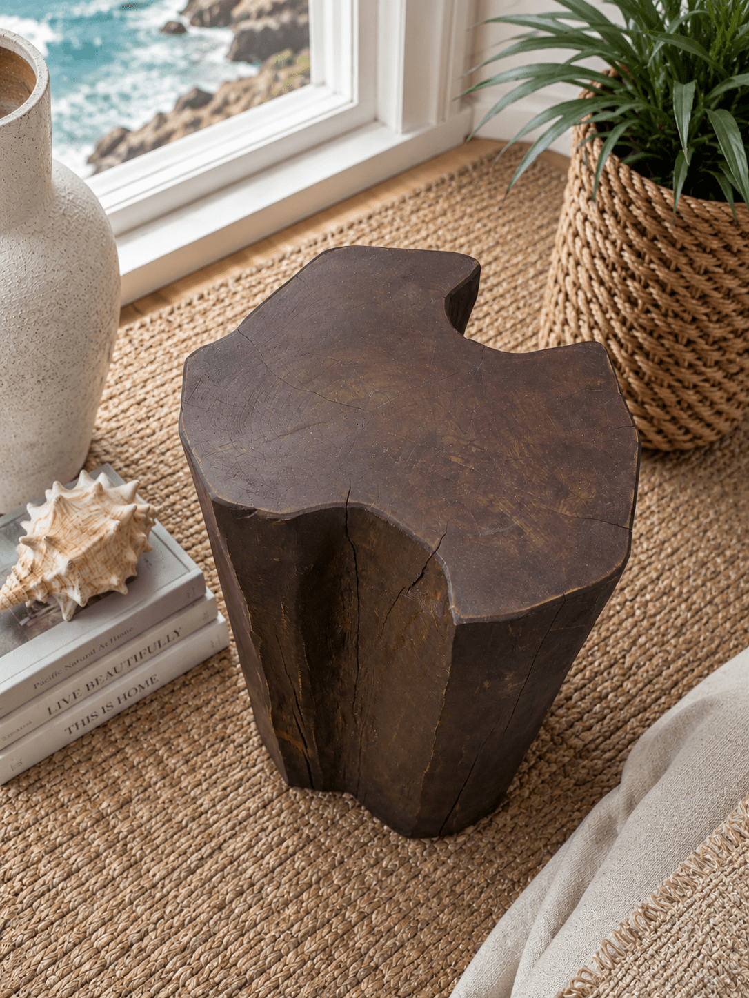 Solid Teak Wood Stump Side Table | Organic Accent Stool | Made in Indonesia - Che Cose Belle