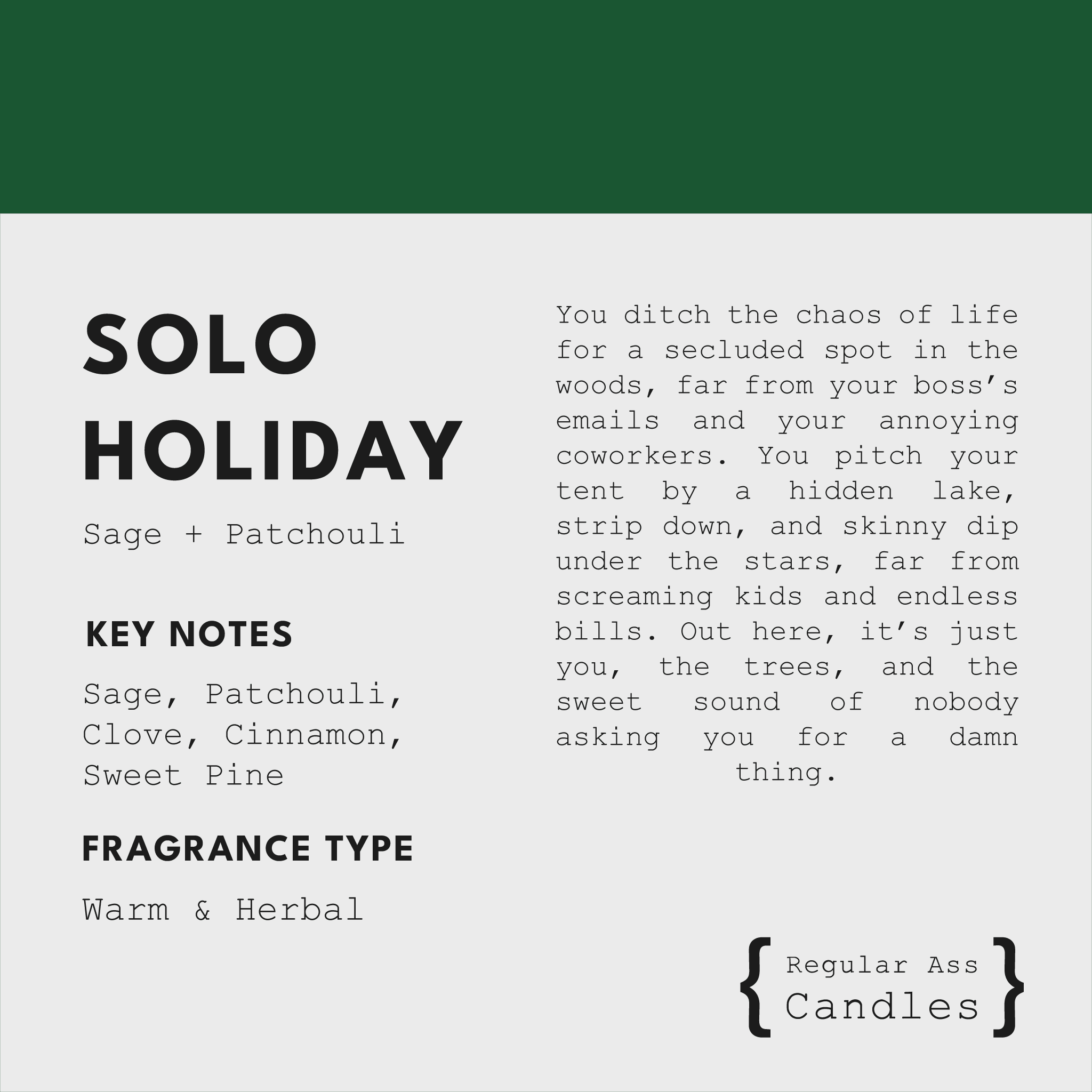 Solo Holiday, Sage + Patchouli 11oz Candle - Che Cose Belle
