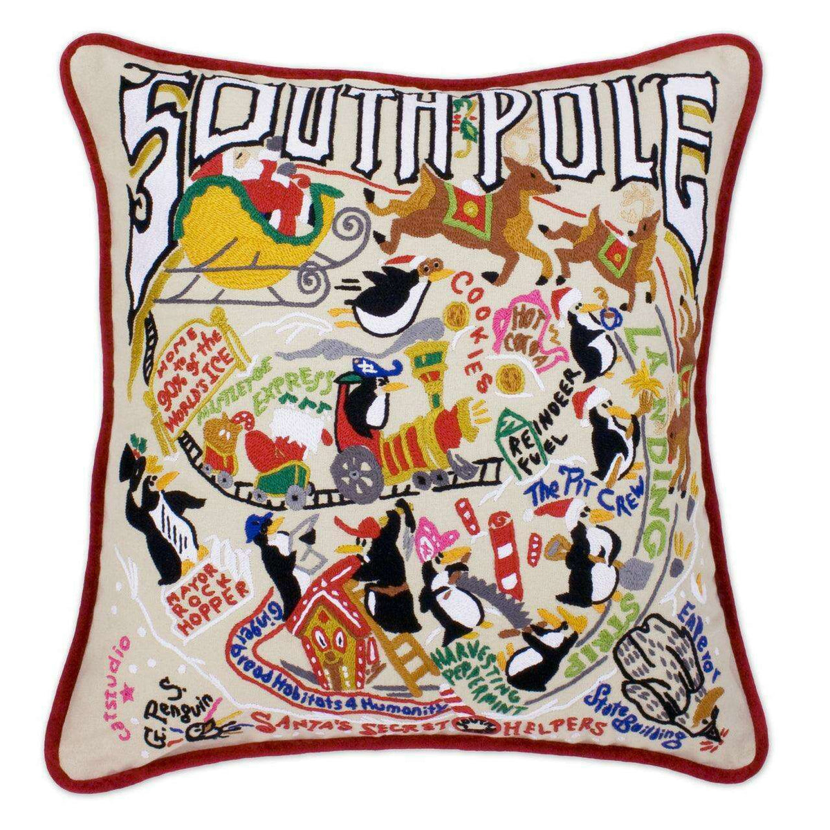 South Pole Christmas Hand-Embroidered Pillow - Che Cose Belle