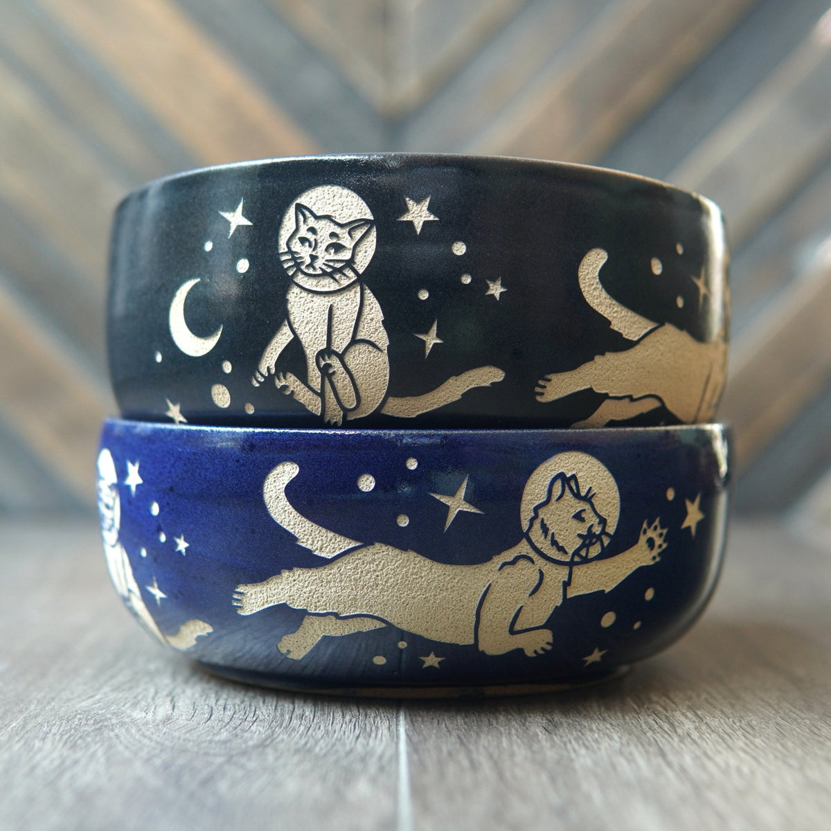 Space Cats Ramen Bowl, Farmhouse Style Handmade Pottery Dishware - Che Cose Belle