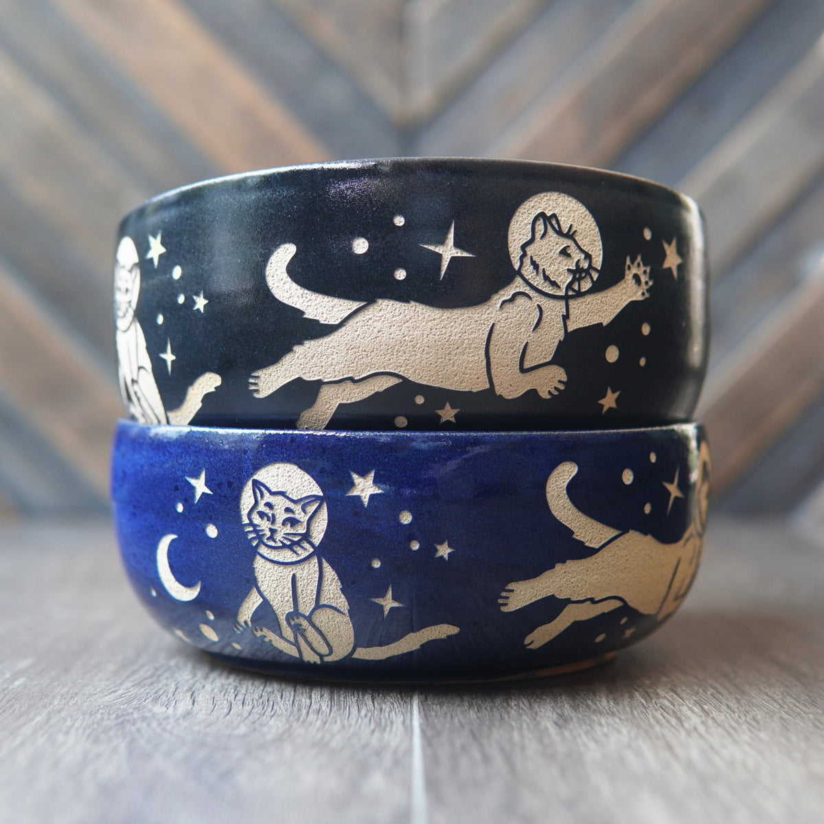 Space Cats Ramen Bowl, Farmhouse Style Handmade Pottery Dishware - Che Cose Belle