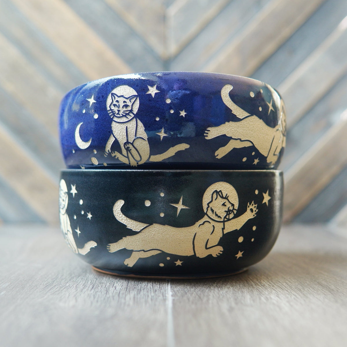 Space Cats Ramen Bowl, Farmhouse Style Handmade Pottery Dishware - Che Cose Belle