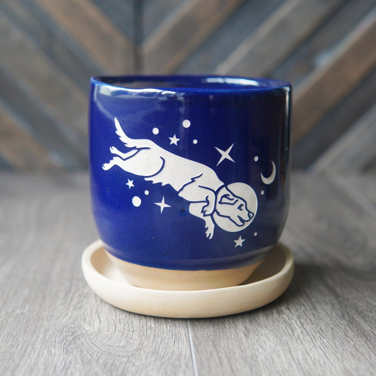 Space Dog Farmhouse Planter with Saucer - Che Cose Belle