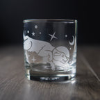 Space Dog Lowball Glass - celestial etched cocktail barware - Che Cose Belle