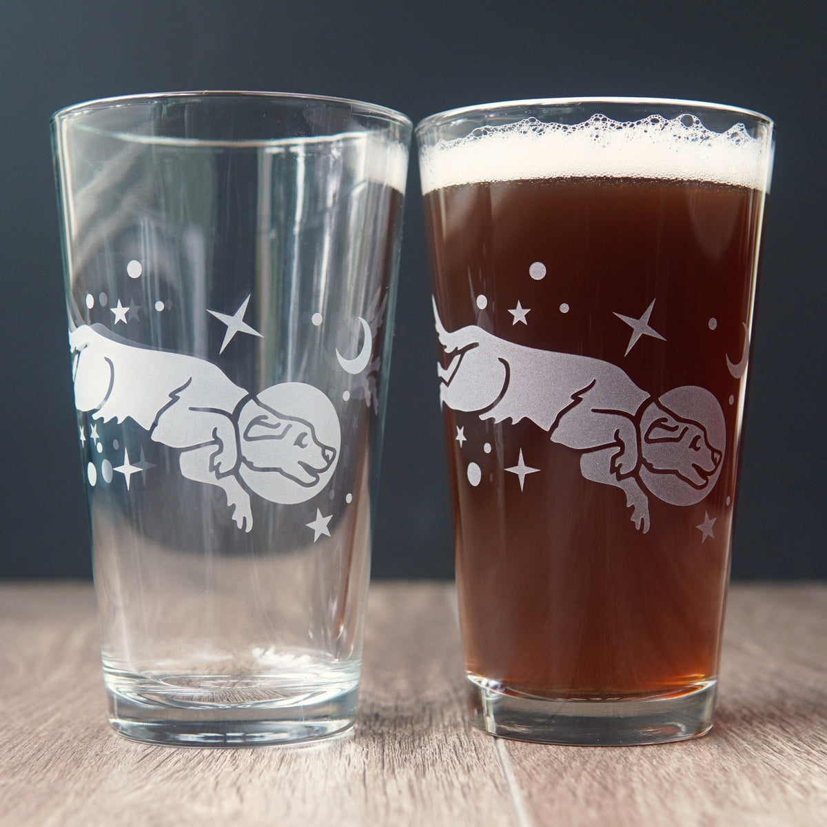 Space Dog Pint Glass - etched glassware - Che Cose Belle