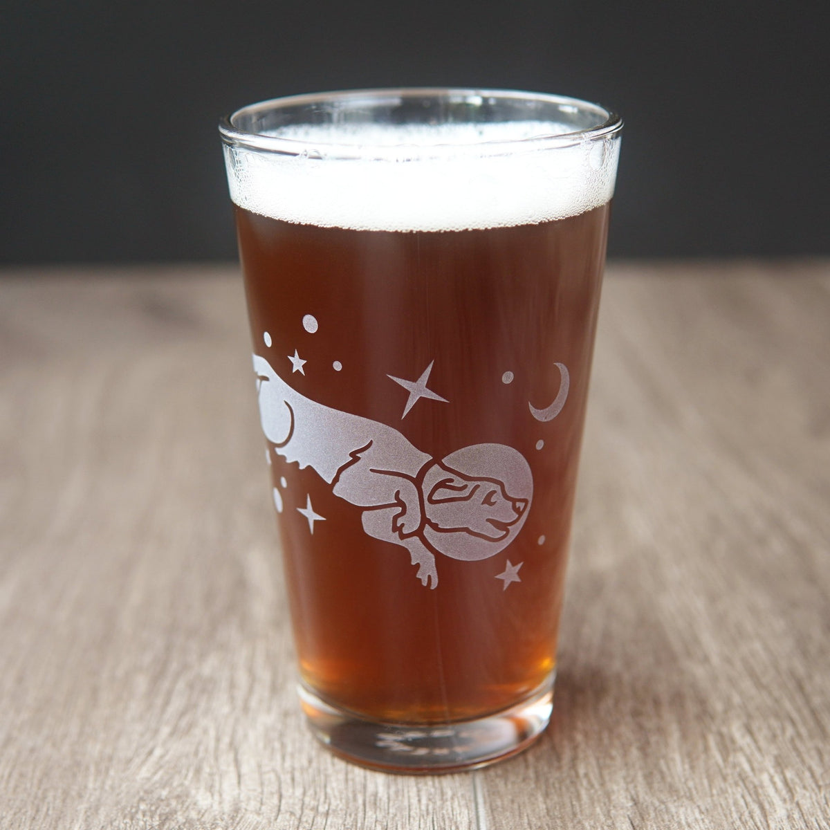 Space Dog Pint Glass - etched glassware - Che Cose Belle