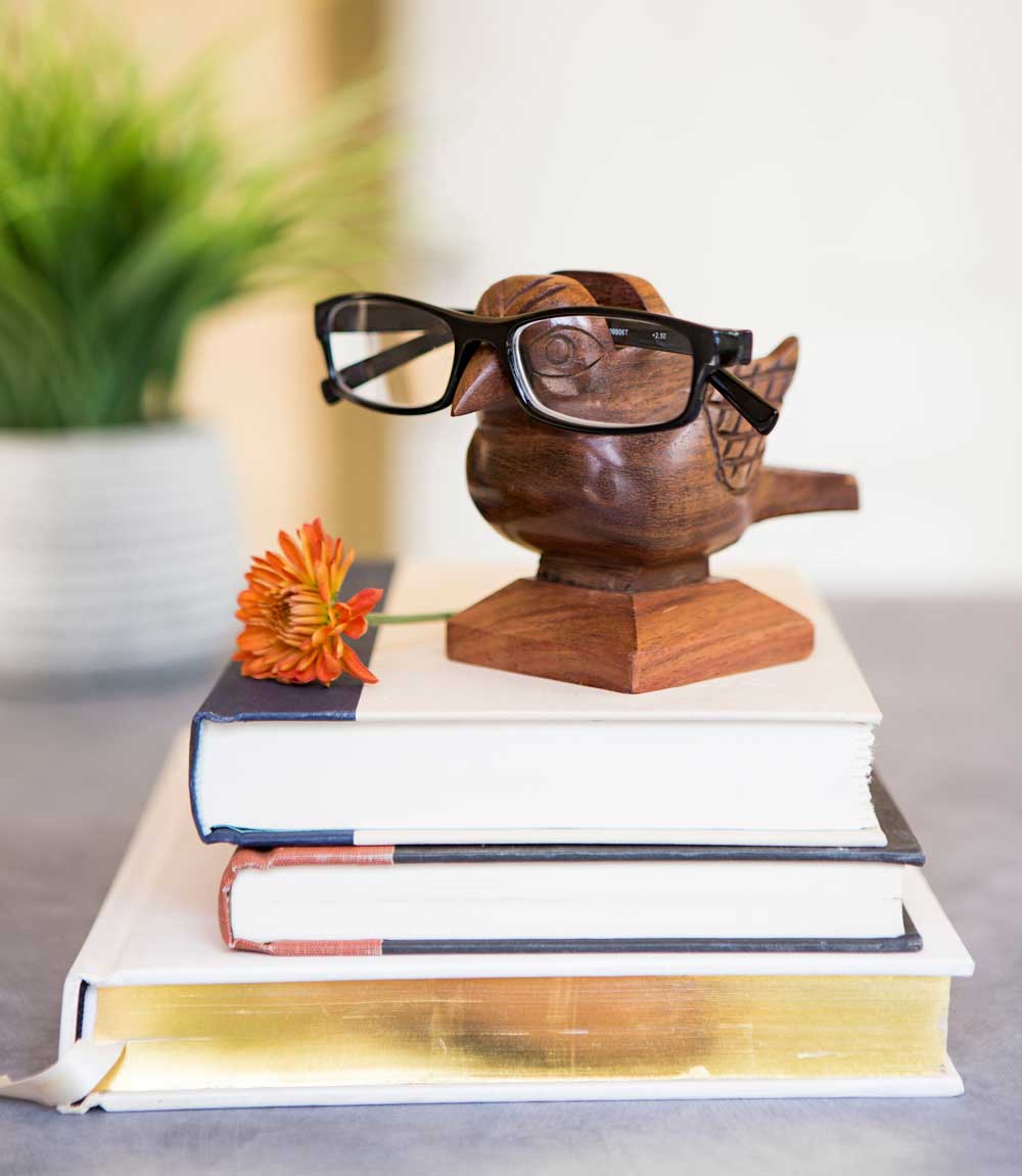 Sparrow Eyeglass Holder Stand - Handcrafted Indian Rosewood - Che Cose Belle