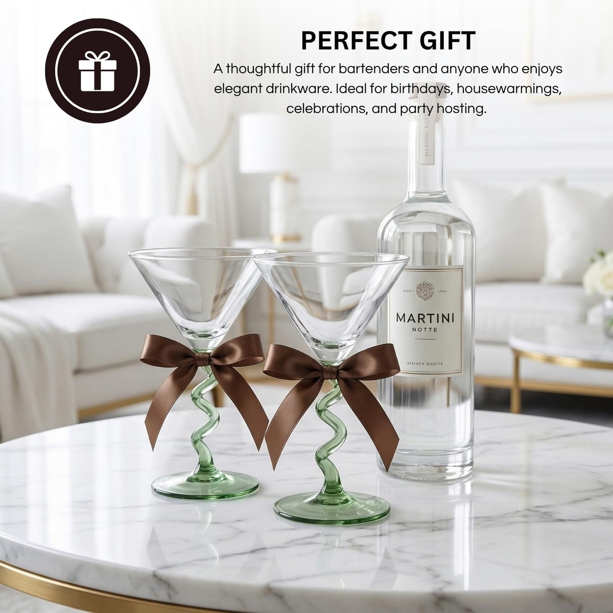 Spiral Stem Martini Glasses Set of 2, 9.2oz 7.05" Green - Che Cose Belle
