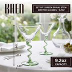 Spiral Stem Martini Glasses Set of 2, 9.2oz 7.05" Green - Che Cose Belle