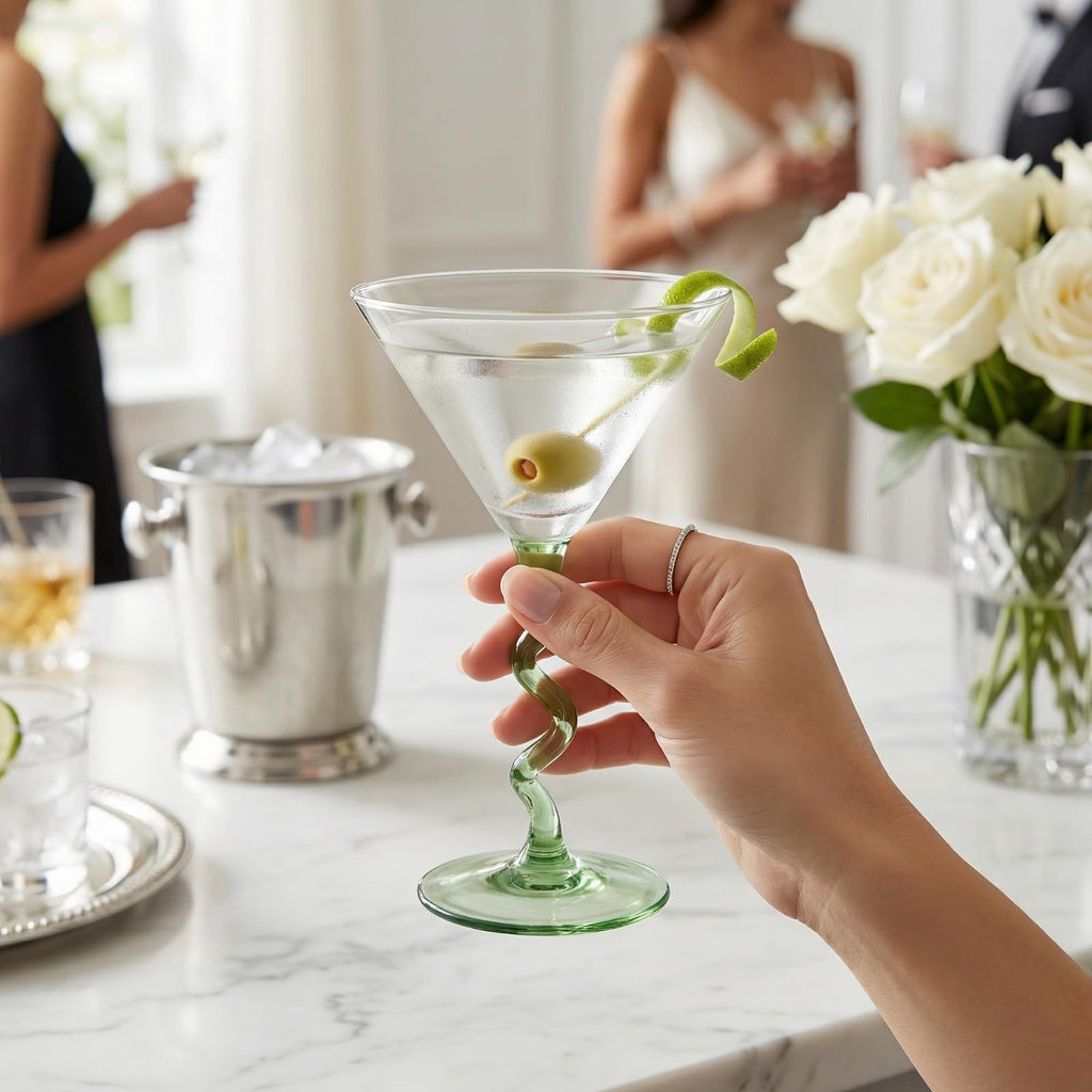 Spiral Stem Martini Glasses Set of 2, 9.2oz 7.05" Green - Che Cose Belle