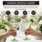 Spiral Stem Martini Glasses Set of 2, 9.2oz 7.05" Green - Che Cose Belle