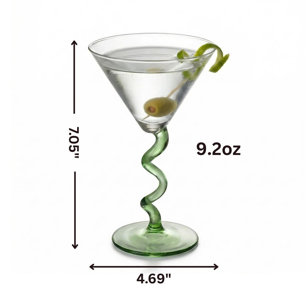 Spiral Stem Martini Glasses Set of 2, 9.2oz 7.05" Green - Che Cose Belle