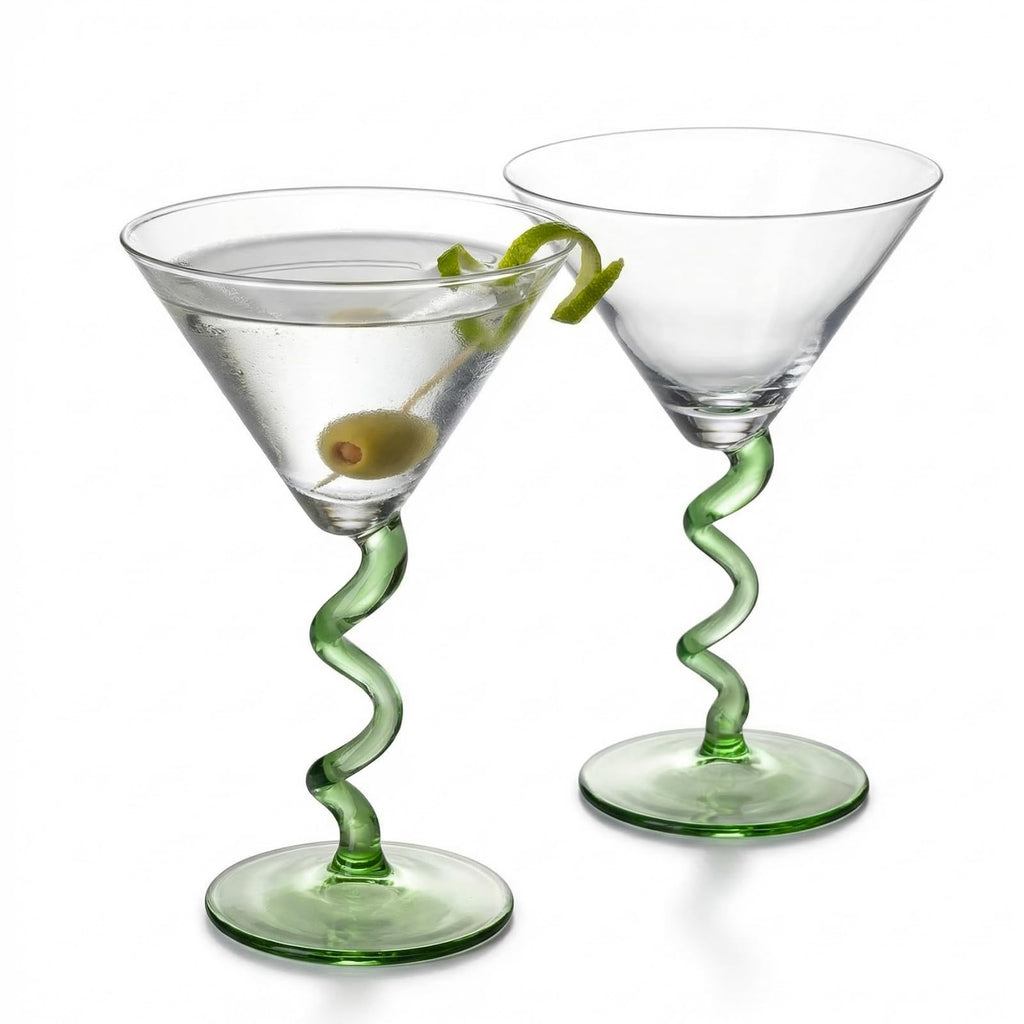 Spiral Stem Martini Glasses Set of 2, 9.2oz 7.05" Green - Che Cose Belle