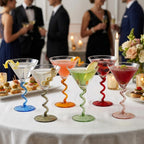 Spiral Stem Martini Glasses Set of 6, 9.2oz 7.05" Multicolor Twisted Base Glass - Che Cose Belle