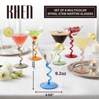 Spiral Stem Martini Glasses Set of 6, 9.2oz 7.05" Multicolor Twisted Base Glass - Che Cose Belle