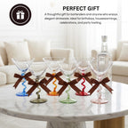 Spiral Stem Martini Glasses Set of 6, 9.2oz 7.05" Multicolor Twisted Base Glass - Che Cose Belle