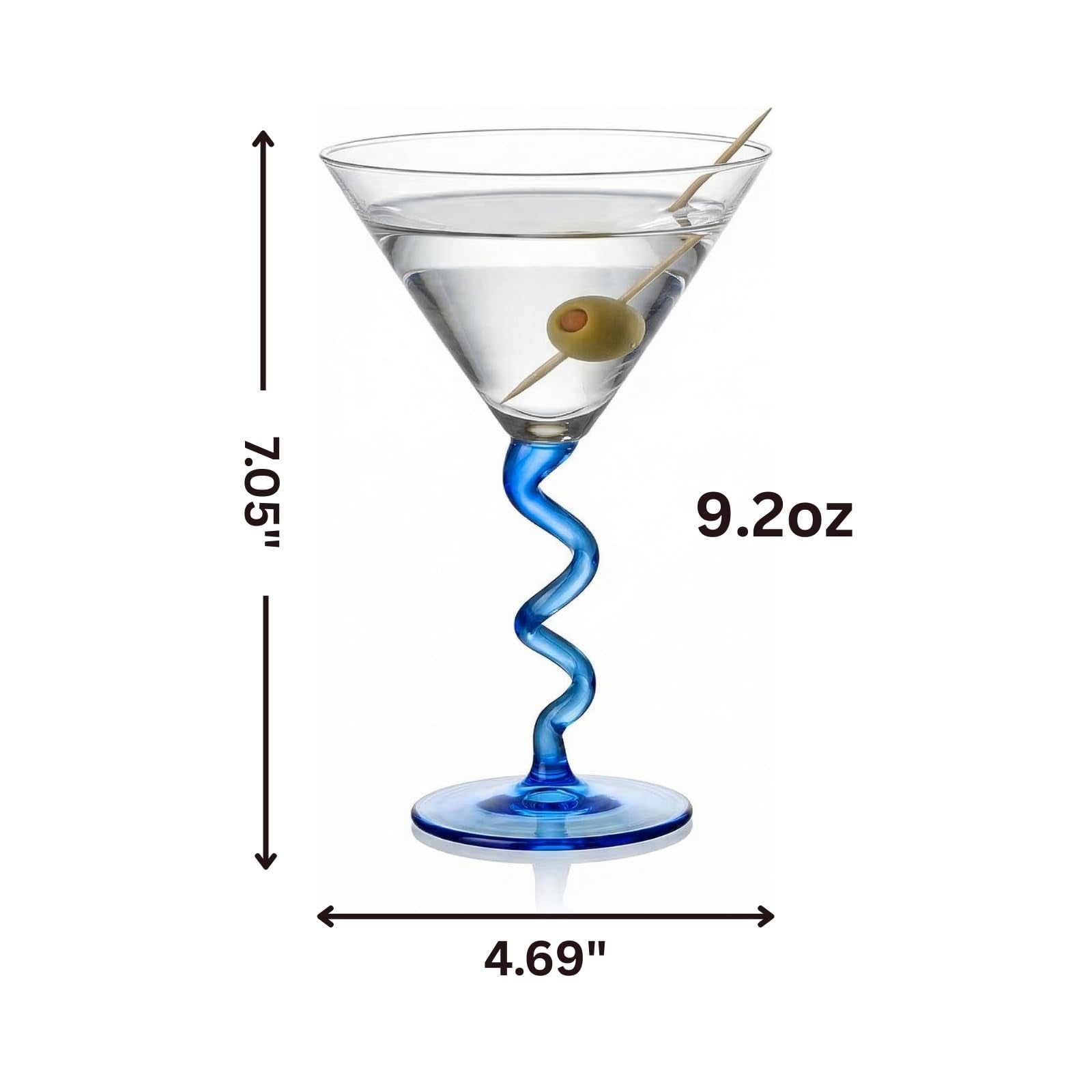 Spiral Stem Martini Glasses Set of 6, 9.2oz 7.05" Multicolor Twisted Base Glass - Che Cose Belle