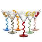 Spiral Stem Martini Glasses Set of 6, 9.2oz 7.05" Multicolor Twisted Base Glass - Che Cose Belle