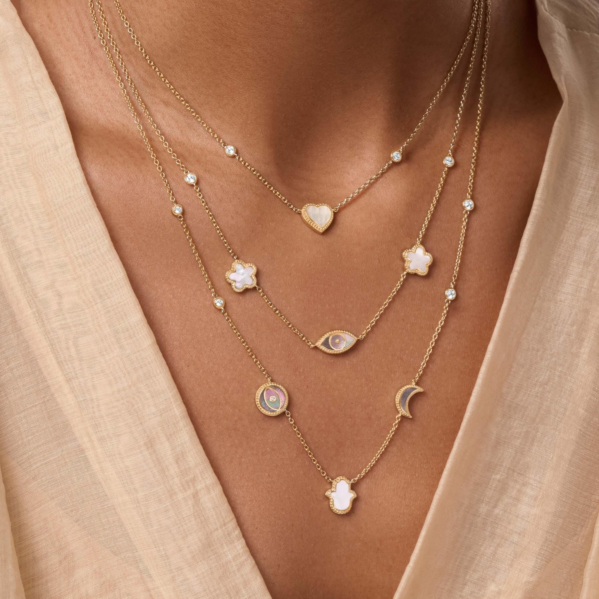 Spirit’s Transformation Multi - Symbol Mother of Pearl Layered Necklace - Che Cose Belle