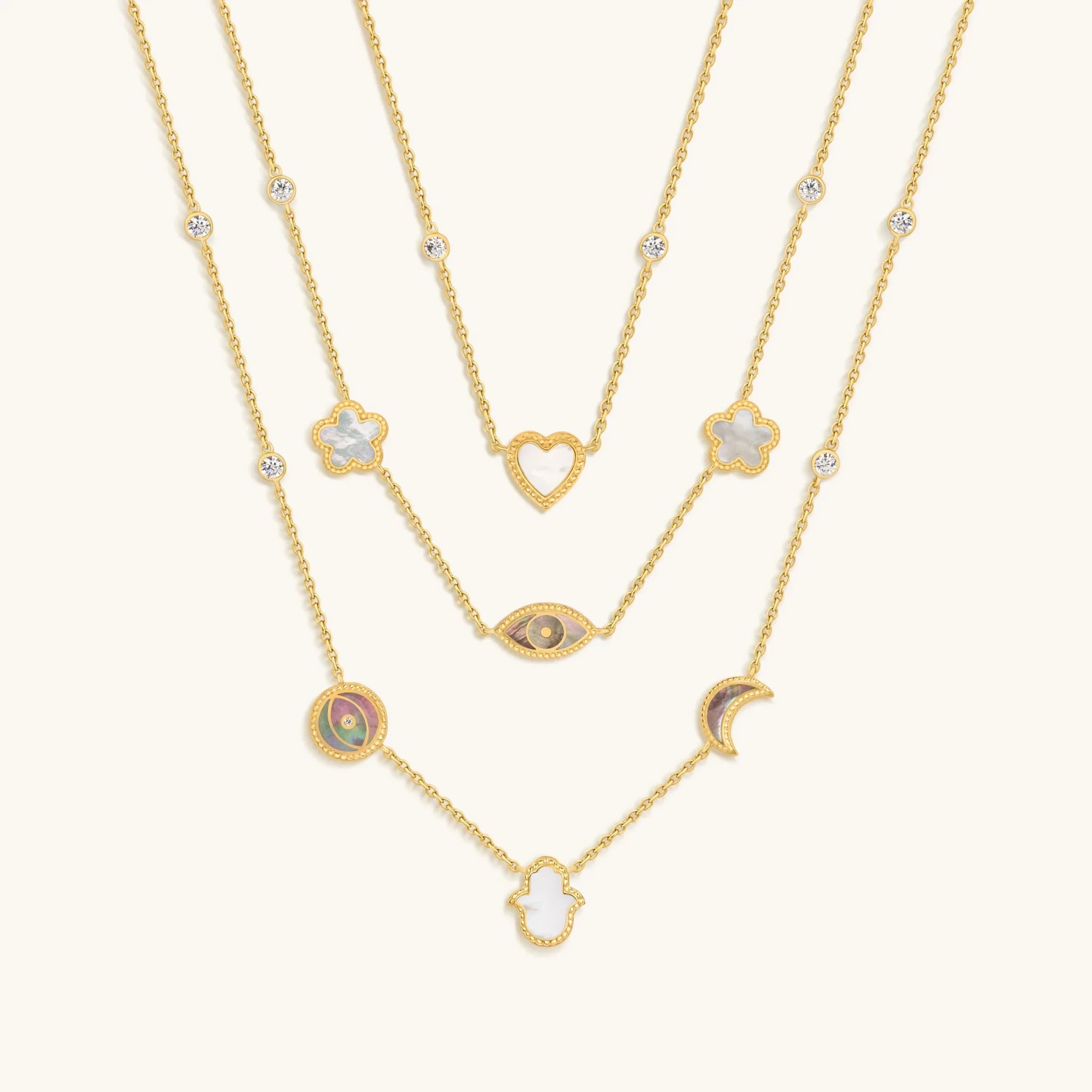 Spirit’s Transformation Multi - Symbol Mother of Pearl Layered Necklace - Che Cose Belle