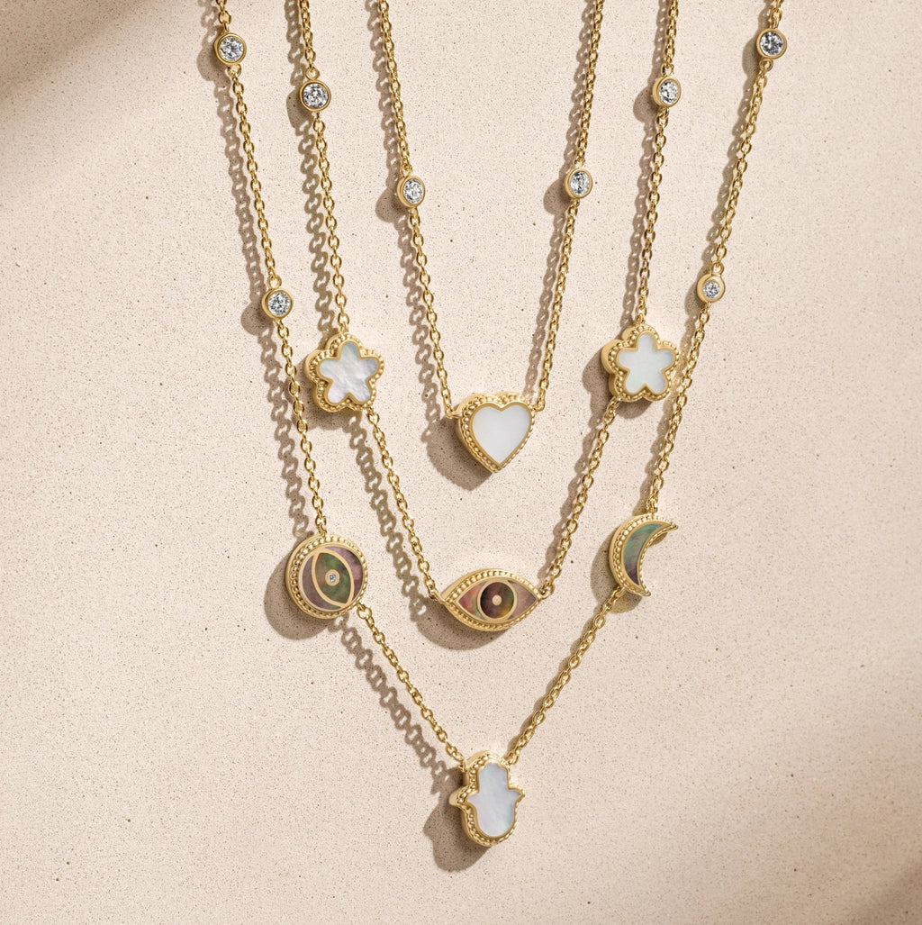 Spirit’s Transformation Multi - Symbol Mother of Pearl Layered Necklace - Che Cose Belle