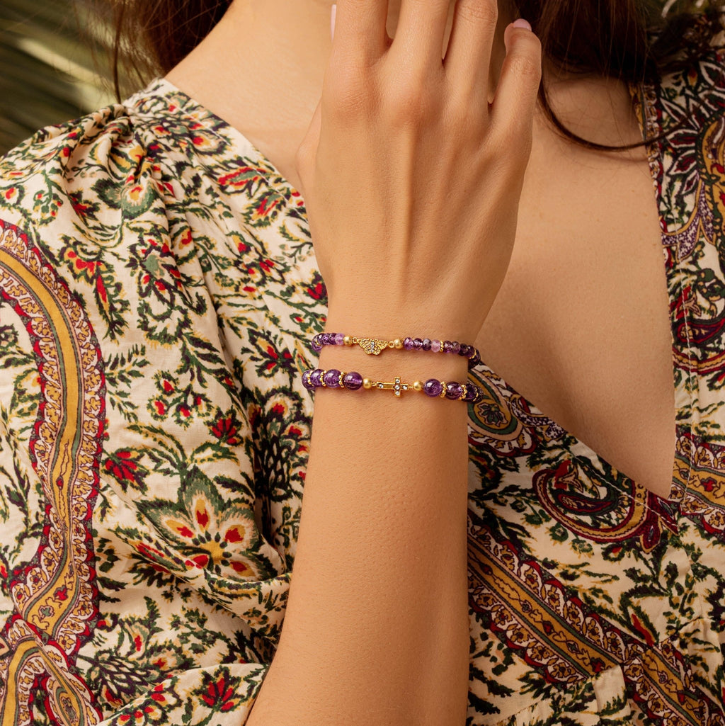 Spiritual Transformation - Amethyst Butterfly Charm Bracelet - Che Cose Belle