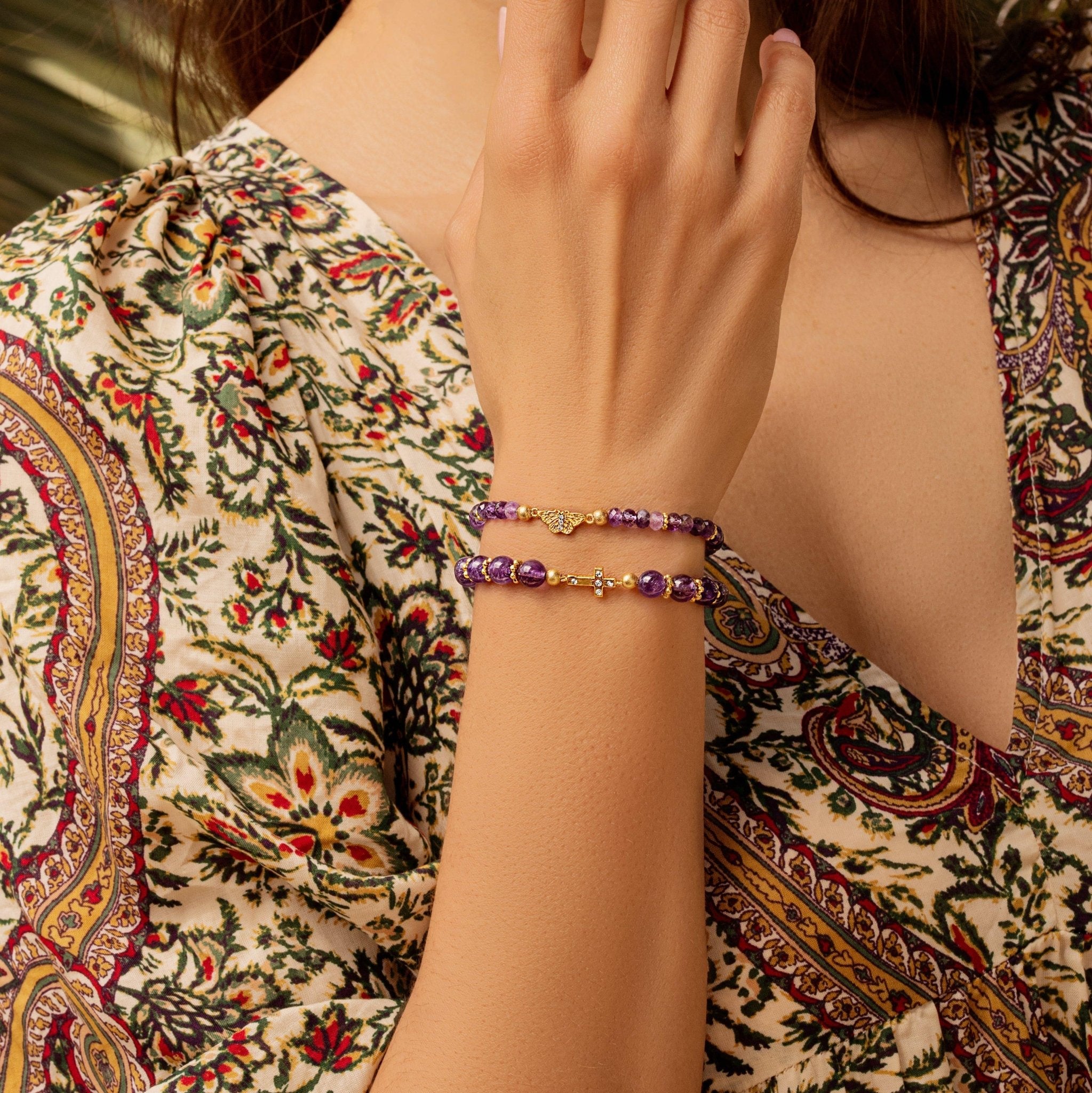 Spiritual Transformation - Amethyst Butterfly Charm Bracelet - Che Cose Belle