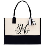 Split Initial and Name Custom Cotton Canvas Tote Bag Personalized Initial Tote Birthday Gift Wedding Gift Jewelry Box Frosted Can Glass Set - Che Cose Belle