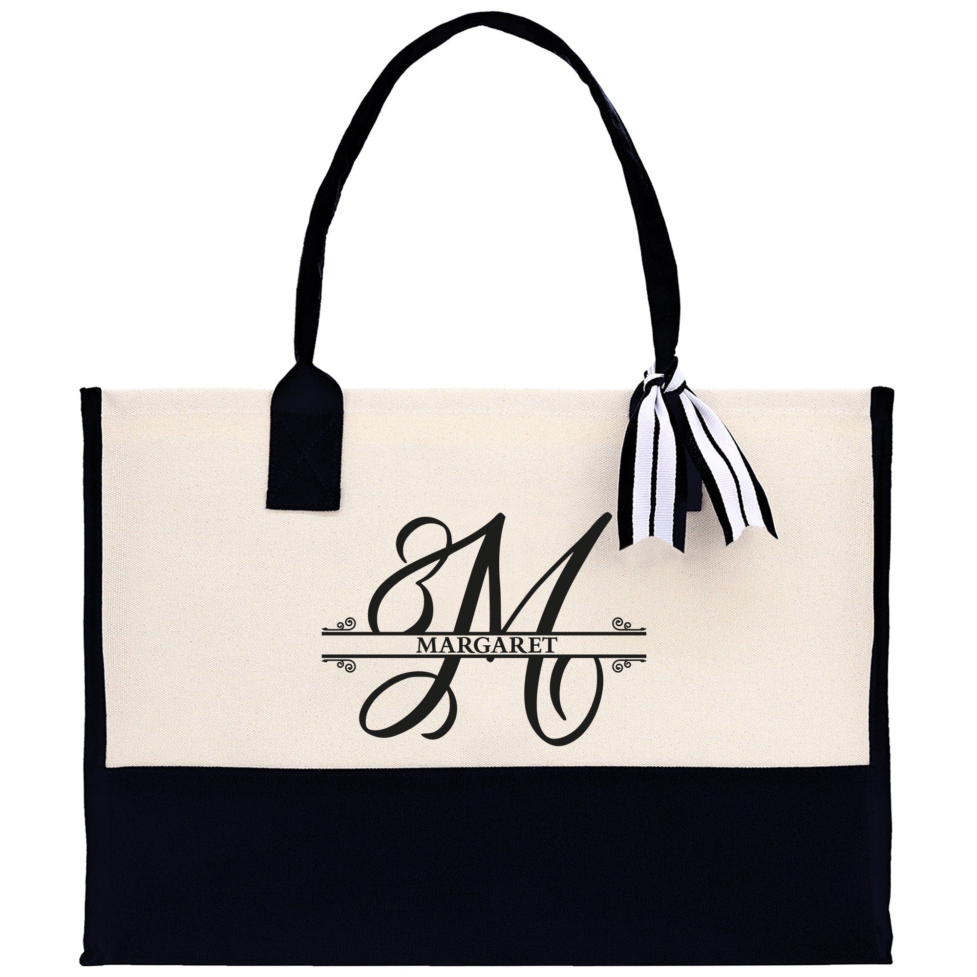 Split Initial and Name Custom Cotton Canvas Tote Bag Personalized Initial Tote Birthday Gift Wedding Gift Jewelry Box Frosted Can Glass Set - Che Cose Belle