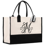 Split Initial and Name Custom Cotton Canvas Tote Bag Personalized Initial Tote Birthday Gift Wedding Gift Jewelry Box Frosted Can Glass Set - Che Cose Belle