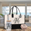 Split Initial and Name Custom Cotton Canvas Tote Bag Personalized Initial Tote Birthday Gift Wedding Gift Jewelry Box Frosted Can Glass Set - Che Cose Belle
