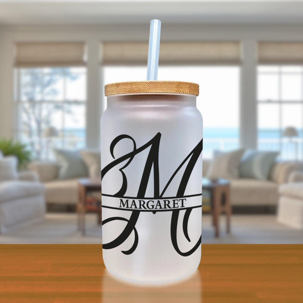 Split Initial and Name Custom Cotton Canvas Tote Bag Personalized Initial Tote Birthday Gift Wedding Gift Jewelry Box Frosted Can Glass Set - Che Cose Belle