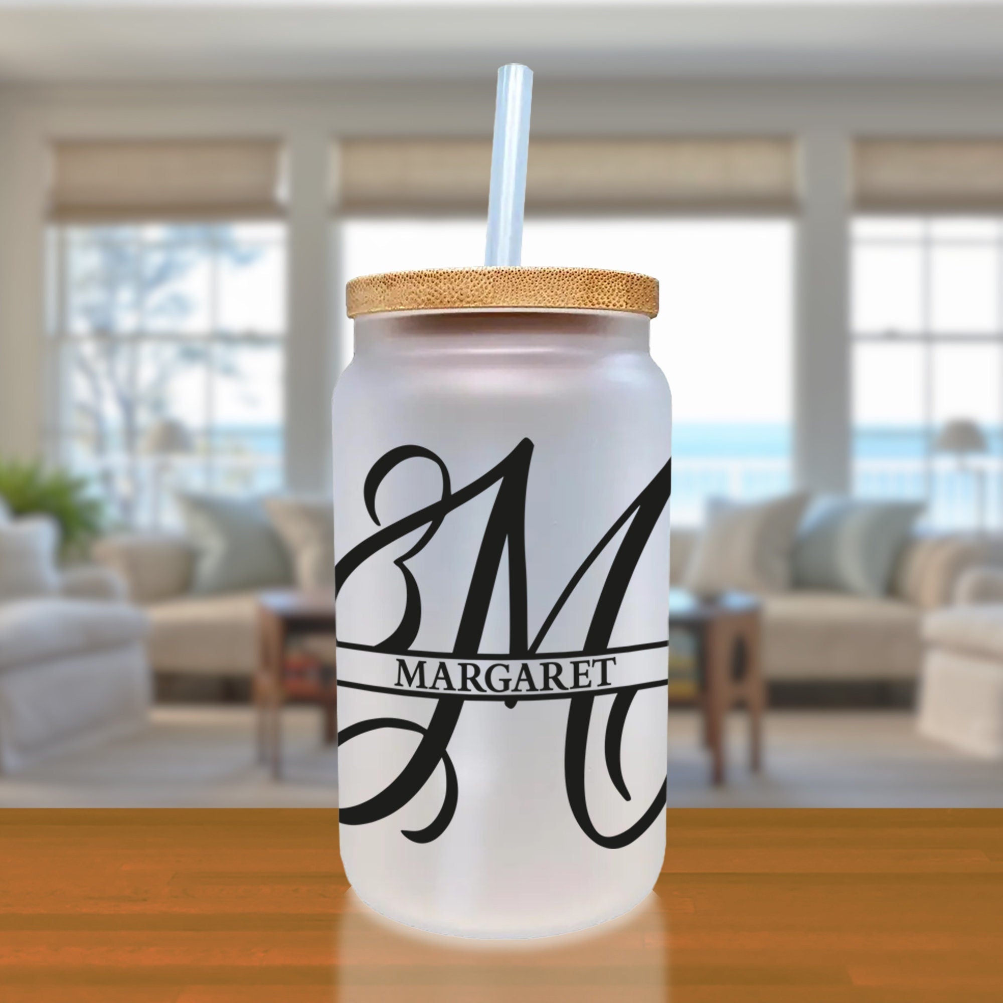 Split Initial and Name Custom Cotton Canvas Tote Bag Personalized Initial Tote Birthday Gift Wedding Gift Jewelry Box Frosted Can Glass Set - Che Cose Belle