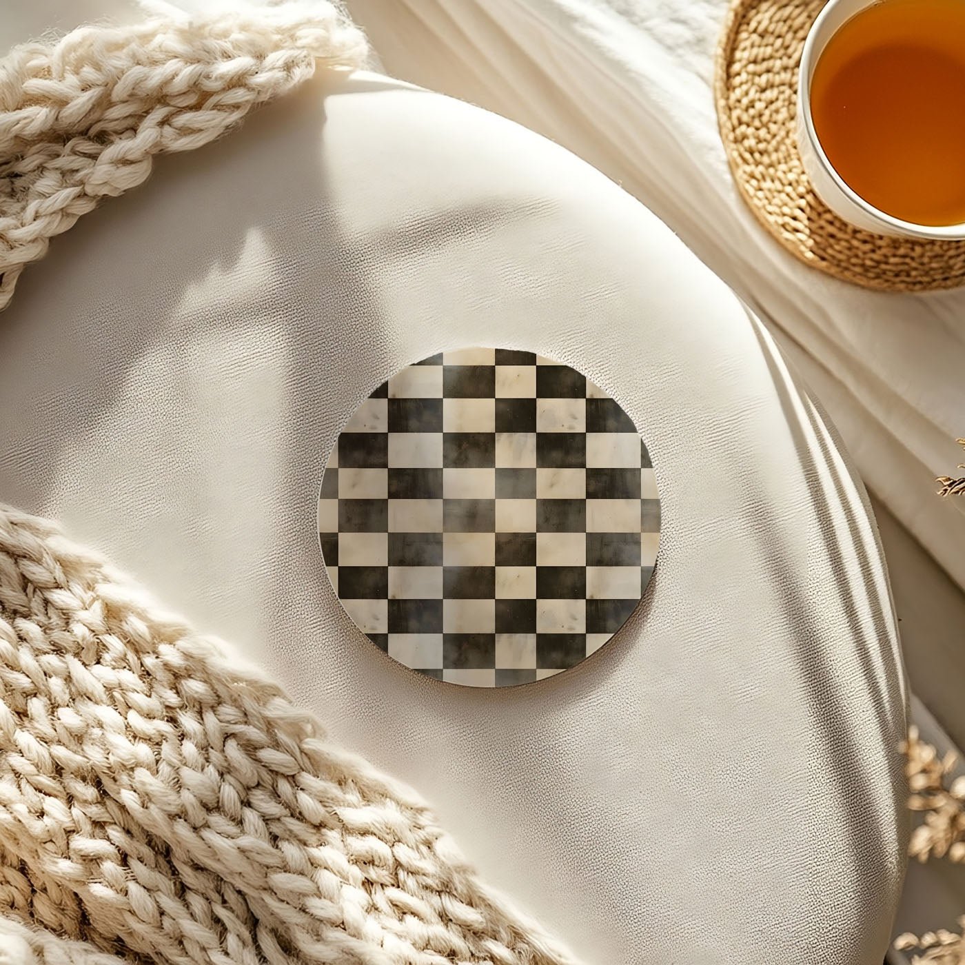 Spring Ceramic Coasters Set of 4 Courtly Check Designs Absorbent Drink Coasters for Table Protection - Che Cose Belle