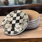 Spring Ceramic Coasters Set of 4 Courtly Check Designs Absorbent Drink Coasters for Table Protection - Che Cose Belle