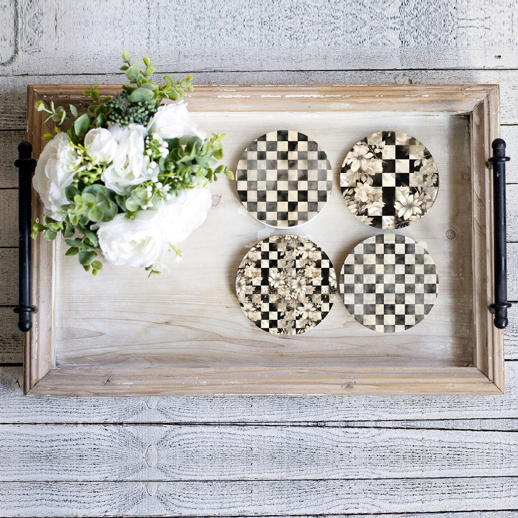 Spring Ceramic Coasters Set of 4 Courtly Check Designs Absorbent Drink Coasters for Table Protection - Che Cose Belle